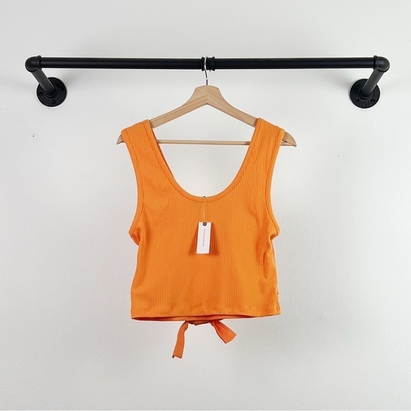 NWT Anthropologie Sunday in Brooklyn Bow Tie Front Ribbed Tank in Orange - Picture 5 of 6